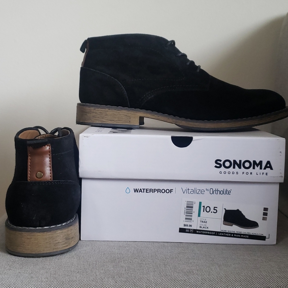Black, waterproof, leather & handmade. Size 10.5